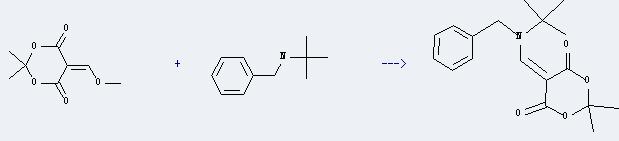 Benzenemethanamine,N-(1,1-dimethylethyl)- can react with 5-methoxymethylene-2,2-dimethyl-[1,3]dioxane-4,6-dione to produce 5-[(benzyl-tert-butyl-amino)-methylene]-2,2-dimethyl-[1,3]dioxane-4,6-dione